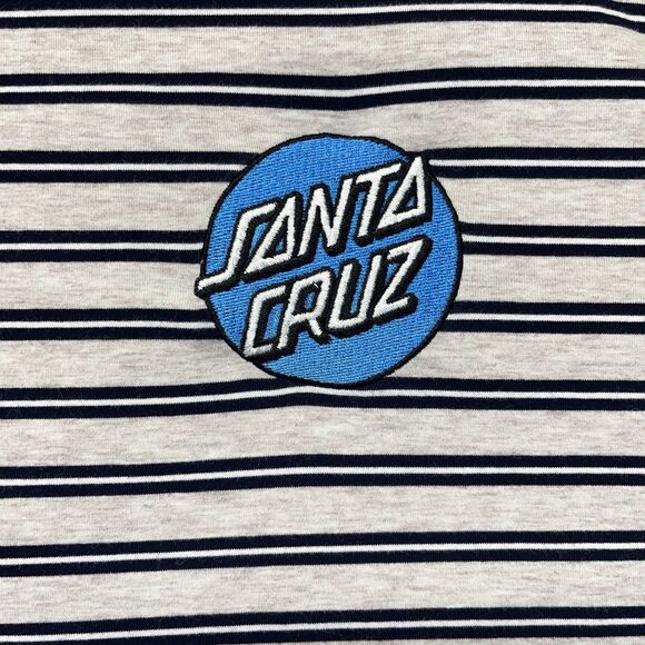 Santa Cruz Striped T-Shirt Men’s Large Blue Neck Logo Patch Y2K Skatewear - Picture 2 of 9